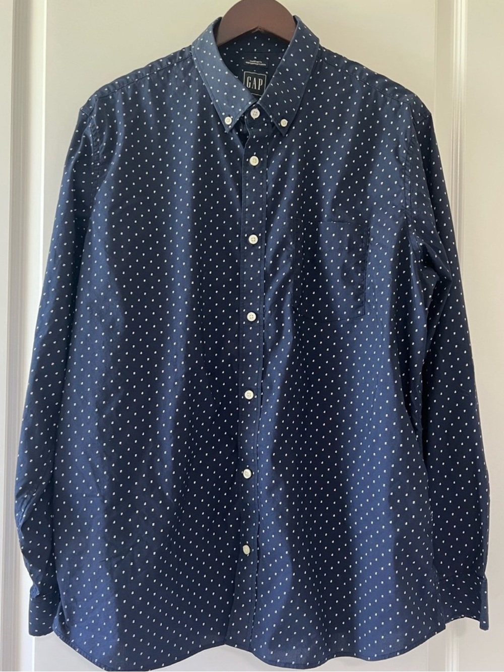Gap Men XL Navy Blue Polka Dot Long Sleeve Button Down Oxford Dress Shirt Extra
